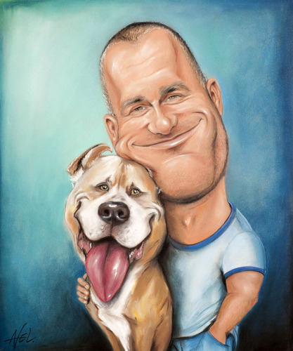 Cartoon: Man with Pitbull (medium) by Avel tagged caricature