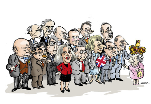 Cartoon: British primeministers (medium) by jeander tagged theresa,may,elisabeth,ii,cameron,blair,pm,primeministers,great,britain,theresa,may,elisabeth,ii,cameron,blair,pm,primeministers,great,britain