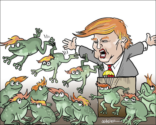 Cartoon: Jumping frogs (medium) by jeander tagged president,us,election,frogs,trump,trump,frogs,election,us,president