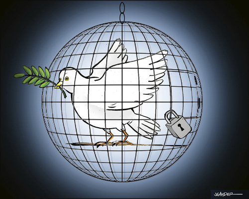Cartoon: Peace (medium) by jeander tagged peace,dove,cage,krieg,frieden,friedenstaube,käfig,welt,erde