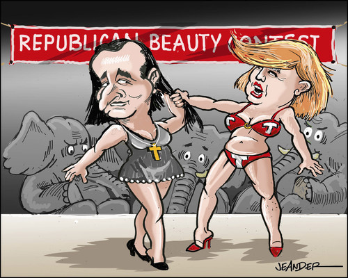 Cartoon: Republican beauty contest (medium) by jeander tagged trump,cruz,election,republican,party,gop,usa,contest,trump,cruz,election,republican,party,gop,usa,contest
