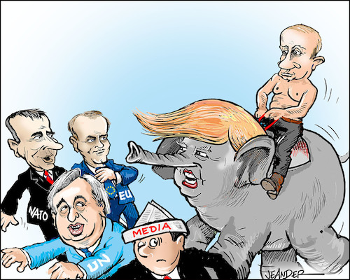 Cartoon: The elephant in the room (medium) by jeander tagged trump,eu,press,media,us,nato,un,the,trump,eu,press,media,us,nato,un