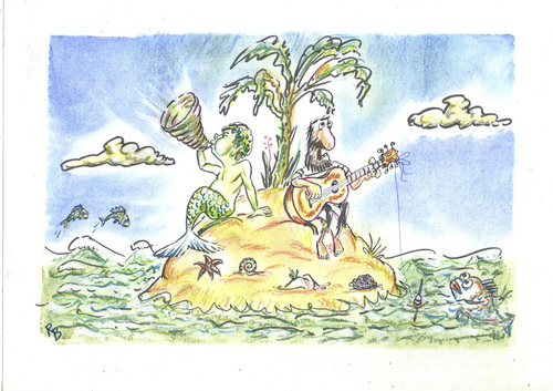 Cartoon: triton (medium) by rakbela tagged triton,fish,guitar,island,sea,music