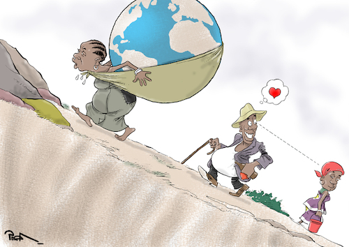 Cartoon: African woman challenges (medium) by Popa tagged african,woman,gender