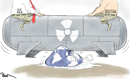 Cartoon: Global Threat (medium) by Popa tagged us,russia,trump,putin,war,weapons,nuclear