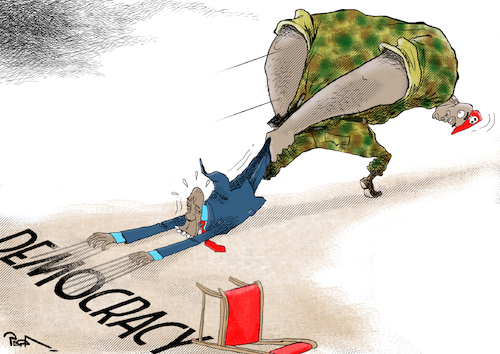 Cartoon: New doubts for democracy in Afri (medium) by Popa tagged dilemma,africa,democracy,tyrants,coup