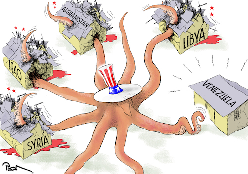 Cartoon: The Controversial Octopus (medium) by Popa tagged us,venezuela,maduro,trump,democracy,conflict