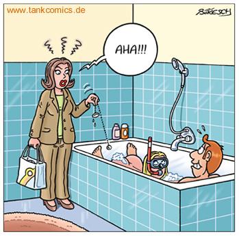 Cartoon: erwischt (medium) by pentrick tagged tankcomics,comics,tank,ertappt,cartoon,bökesch,gerd,bathroom,man,woman,badezimmer,affäre,badewanne,geliebte,mann,frau