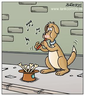 Cartoon: straßenmusik (medium) by pentrick tagged straße,musik,street,music,knochen,bones,dog,hund,animals,tire,