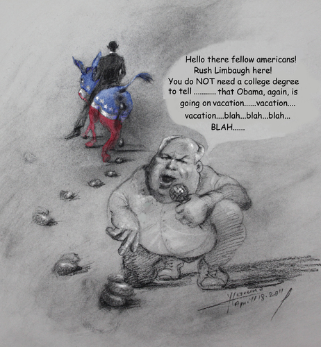Cartoon: Rush Limbaugh after Obama (medium) by ylli haruni tagged obama,barack,limbaugh,rush