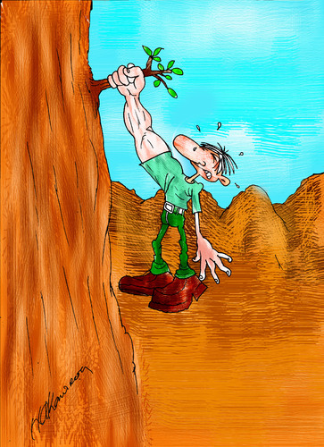 Cartoon: edge of the cliff (medium) by hakanipek tagged power,life,catch,hold,on