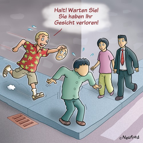 Cartoon: Verlorenes Gesicht (medium) by neufred tagged peinlich,schreck,dummheit,ehre,schande,scham