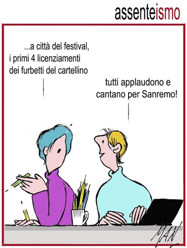 Cartoon: i furbetti del cartellino (medium) by Enzo Maneglia Man tagged del,furbetti,assenteismo,fighillearte,maneglia,man,cassonettari,cartellino