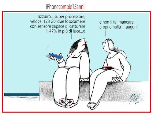 Cartoon: iPhone compie 15 anni (medium) by Enzo Maneglia Man tagged vignette,umorismo,grafico,spilli,by,maneglia,fighillearte,piccolomuseo,fighille,ita