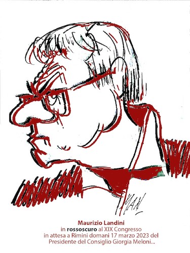 Cartoon: Maurizio Landini (medium) by Enzo Maneglia Man tagged congressi,cgil,2023,rimini,politica,sindacati