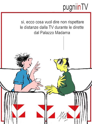 Cartoon: pugni in TV (medium) by Enzo Maneglia Man tagged vignette,umorismo,grafico,satira,spilli,fighillearte,maneglia,man