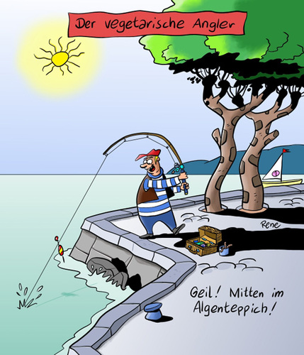 Cartoon: Der vegetarische Angler (medium) by rene tagged angler,fischer,angeln,fischen,fisch,vegetarier,fleisch,gemüse,essen,meer,wasser,freizeit,hobby