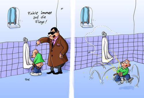 Cartoon: Pinkle immer auf die Fliege (medium) by rene tagged kind,erziehung,vater,toilette,pinkeln,pipi,fliege