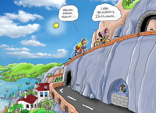 Cartoon: Radfahrer am Berg (medium) by rene tagged berg,anstrengung,überwindung,sport,bergfahren,radfahrer,velo,rad