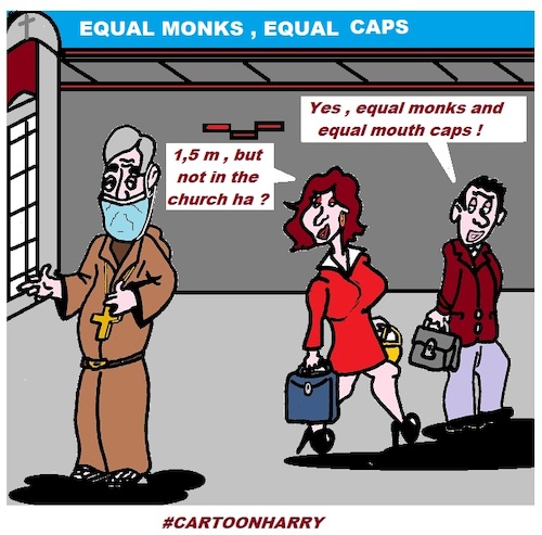 Cartoon: Equal Monks Equal Caps (medium) by cartoonharry tagged monks,corona,church,2020,caps,cartoonharry,equal