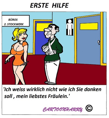 Cartoon: Erste Hilfe (medium) by cartoonharry tagged hilfe,mädchen,toilette,gebrochen,hände,pinkeln,cartoon,cartoonist,cartoonharry,deutsch,dutch,holland,toonpool