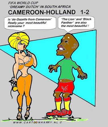 Cartoon: Eto O Is At Home (medium) by cartoonharry tagged fifa,cameroon,holland,eto,dreamy,dutch,africa,cartoonharry