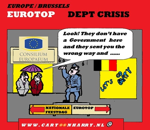 Cartoon: Eurotop Brussels (medium) by cartoonharry tagged dutch,cartoonharry,cartoonist,cartoon,wrong,way,direction,police,rain,sarkozy,merkel,belgium,brussels,france,germany,eurotop,toonpool