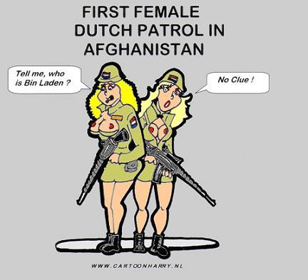 Cartoon: First Dutch Female Patrol (medium) by cartoonharry tagged female,patrol,afghanistan,cartoonharry,girls,sexy,binladen