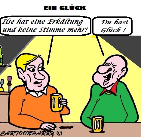 Cartoon: Glück (medium) by cartoonharry tagged stille,glueck,frau,mann,bar,bier,freund