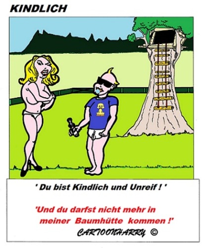 Cartoon: Kindlich (medium) by cartoonharry tagged unreif,dutch,cartoonharry,cartoonist,cartoon,schnuller,babyflasche,jungen,mädchen,baumhütte,toonpool