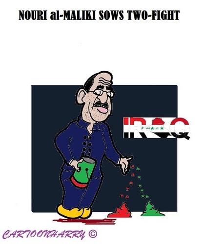 Cartoon: Nouri al-Maliki (medium) by cartoonharry tagged iraq,almaliki,sunni,shiit,kurd,trouble