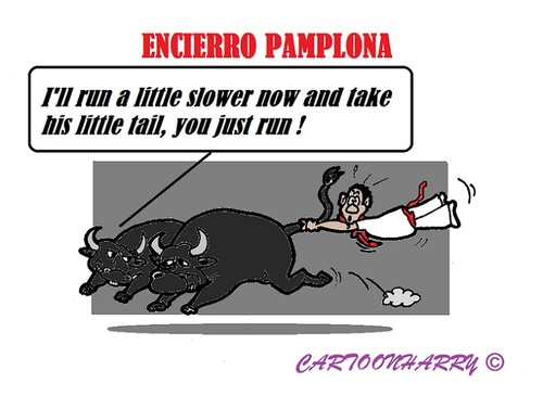 Cartoon: Pamplona 2014 (medium) by cartoonharry tagged spain,pamplona,encierro,bulls,run
