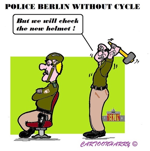 Cartoon: Police Berlin (medium) by cartoonharry tagged germany,berlin,police,bicycles,helmets,check