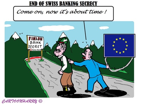 Cartoon: Swiss Banking Secrecy (medium) by cartoonharry tagged switserland,banksecrecy,franc,euro,cartoons,cartoonharry