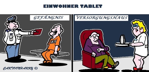 Cartoon: Tablet (medium) by cartoonharry tagged gefängnis,altershaus,tablet