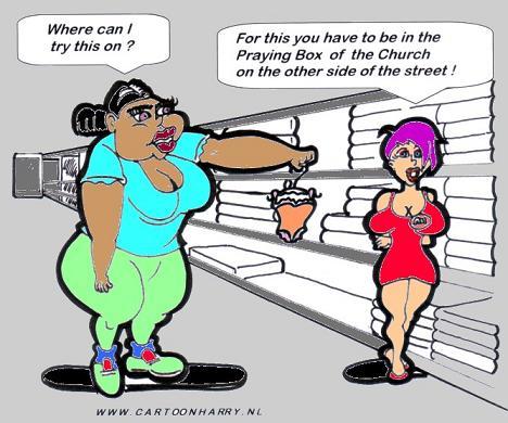 Cartoon: The Praying Box (medium) by cartoonharry tagged shopping,fat,cartoonharry,cartoon,girl,pray