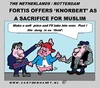 Cartoon: Sacrifice Fortis (small) by cartoonharry tagged muslim,fortis,knorbert,sacrifise,cartoon,cartoonist,farmer,shit,dung,gold,cartoonharry,toonpool,toonsup,facebook,linkedin,hyves,dutch