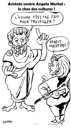 Cartoon: Aristotle against Merkel (medium) by Zombi tagged aristotle,merkel,work,greece,germany