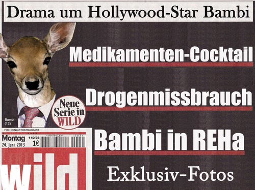 Cartoon: Bambi in REHa (medium) by Vanessa tagged reh,tiere,hollywood,drogen,überdosis,star,bambi