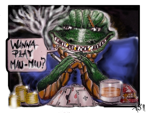 Cartoon: WANNA PLAY MAU- MAU (medium) by joschoo tagged mafia,bad,drinking,smoking,cards,play,mau