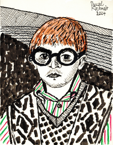 Cartoon: David Hockney (medium) by Pascal Kirchmair tagged bradford,hollywood,la,los,angeles,artist,artiste,artista,kunst,künstler,david,hockney,illustration,figure,drawing,marker,ink,art,arte,dibujo,artwork,tusche,encre,de,chine,inchiostro,tinta,china,ilustracao,ilustracion,zeichnung,bild,picture,colour,color,colors,tuschezeichnung,pascal,kirchmair,cartoon,caricature,karikatur,desenho,disegno,illustrazione,illustratie,dessin,presse,tekening,teckning,cartum,vineta,comica,vignetta,caricatura,portrait,porträt,portret,retrato,ritratto,painting,dipinto,pintura,pittura,peinture,cuadro,quadro,image,imagen,pic,copic,markers,coloured,pencils,farbstifte,burnt,sienna,gay,bradford,hollywood,la,los,angeles,artist,artiste,artista,kunst,künstler,david,hockney,illustration,figure,drawing,marker,ink,art,arte,dibujo,artwork,tusche,encre,de,chine,inchiostro,tinta,china,ilustracao,ilustracion,zeichnung,bild,picture,colour,color,colors,tuschezeichnung,pascal,kirchmair,cartoon,caricature,karikatur,desenho,disegno,illustrazione,illustratie,dessin,presse,tekening,teckning,cartum,vineta,comica,vignetta,caricatura,portrait,porträt,portret,retrato,ritratto,painting,dipinto,pintura,pittura,peinture,cuadro,quadro,image,imagen,pic,copic,markers,coloured,pencils,farbstifte,burnt,sienna,gay