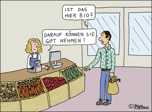 Cartoon: Der Bioladen (medium) by Pascal Kirchmair tagged bioladen,rohkost,naturkost,caricature,cartoon,karikatur,bioladen,rohkost,naturkost,caricature,cartoon,karikatur