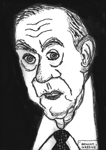 Cartoon: Graham Greene (medium) by Pascal Kirchmair tagged mann,dritte,der,man,third,the,journalist,writer,schriftsteller,greene,graham