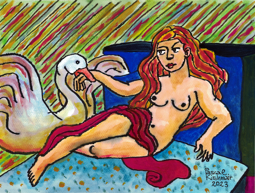 Leda und der Schwan von Pascal Kirchmair Berühmte Personen Cartoon