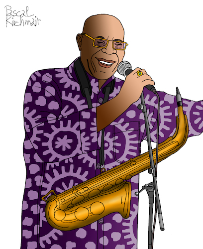 Cartoon: Manu Dibango (medium) by Pascal Kirchmair tagged sax,saxo,saxophone,soul,makossa,jazz,manu,dibango,musik,musiker,musician,music,singer,songwriter,composer,illustration,drawing,zeichnung,pascal,kirchmair,cartoon,caricature,karikatur,ilustracion,dibujo,desenho,ink,disegno,ilustracao,illustrazione,illustratie,dessin,de,presse,du,jour,art,of,the,day,tekening,teckning,cartum,vineta,comica,vignetta,caricatura,portrait,portret,retrato,ritratto,porträt,afrique,afrika,kamerun,cameroun,sax,saxo,saxophone,soul,makossa,jazz,manu,dibango,musik,musiker,musician,music,singer,songwriter,composer,illustration,drawing,zeichnung,pascal,kirchmair,cartoon,caricature,karikatur,ilustracion,dibujo,desenho,ink,disegno,ilustracao,illustrazione,illustratie,dessin,de,presse,du,jour,art,of,the,day,tekening,teckning,cartum,vineta,comica,vignetta,caricatura,portrait,portret,retrato,ritratto,porträt,afrique,afrika,kamerun,cameroun