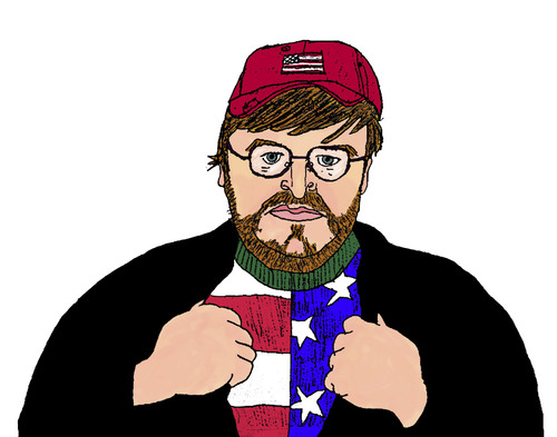 Cartoon: Michael Moore (medium) by Pascal Kirchmair tagged michael,moore,karikatur,caricature,cartoon,portrait,filmemacher,stupid,white,men,amerika,usa,kritiker,hollywood,bowling,for,columbine,fahrenheit,11,the,awful,truth,shame,on,you,mr,bush