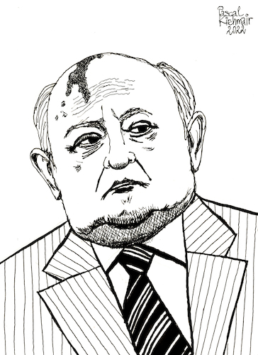 Cartoon: Michail Gorbatschow (medium) by Pascal Kirchmair tagged gorbi,gorby,michail,sergejewitsch,gorbatschow,priwolnoje,mikhail,sergeyevich,gorbachev,russian,russisch,russia,russland,ukraine,vladimir,putin,politische,politik,krieg,war,karikatür,guerre,guerra,rusa,russa,roleta,art,illustration,drawing,zeichnung,pascal,kirchmair,cartoon,caricature,karikatur,ilustracion,dibujo,desenho,ink,disegno,ilustracao,illustrazione,illustratie,dessin,de,presse,du,jour,of,the,day,tekening,teckning,cartum,vineta,comica,vignetta,caricatura,portrait,porträt,portret,retrato,ritratto,political,rusia,gorbi,gorby,michail,sergejewitsch,gorbatschow,priwolnoje,mikhail,sergeyevich,gorbachev,russian,russisch,russia,russland,ukraine,vladimir,putin,politische,politik,krieg,war,karikatür,guerre,guerra,rusa,russa,roleta,art,illustration,drawing,zeichnung,pascal,kirchmair,cartoon,caricature,karikatur,ilustracion,dibujo,desenho,ink,disegno,ilustracao,illustrazione,illustratie,dessin,de,presse,du,jour,of,the,day,tekening,teckning,cartum,vineta,comica,vignetta,caricatura,portrait,porträt,portret,retrato,ritratto,political,rusia