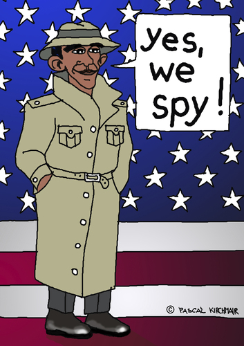 Cartoon: NSA (medium) by Pascal Kirchmair tagged vignetta,scandal,skandal,nsa,barack,obama,cartoon,karikatur,yes,we,spy,caricature