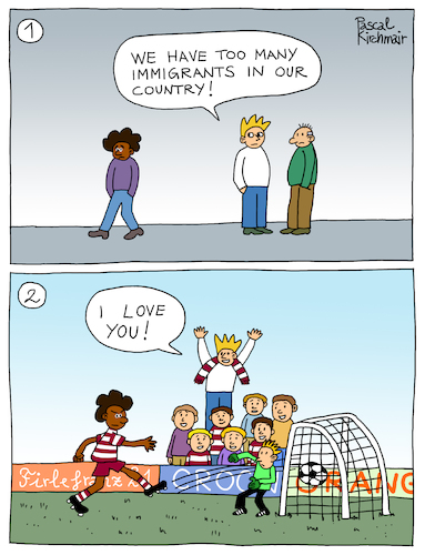 Cartoon: Racism (medium) by Pascal Kirchmair tagged racismo,razzismo,racisme,racism,rassismus,immigrants,cartoon,illustration,pascal,kirchmair,caricature,caricatura,karikatur,zeichnung,kindness,comic,bildgeschichte,solidarität,solidarity,gentilezza,solidarieta,help,hilfe,nachbarn,drawing,political,ilustracion,dibujo,desenho,ink,disegno,ilustracao,illustrazione,illustratie,dessin,de,presse,du,jour,art,of,the,day,tekening,teckning,cartum,vineta,comica,vignetta,black,lives,matter,schwart,noir,negro,nero,racismo,razzismo,racisme,racism,rassismus,immigrants,cartoon,illustration,pascal,kirchmair,caricature,caricatura,karikatur,zeichnung,kindness,comic,bildgeschichte,solidarität,solidarity,gentilezza,solidarieta,help,hilfe,nachbarn,drawing,political,ilustracion,dibujo,desenho,ink,disegno,ilustracao,illustrazione,illustratie,dessin,de,presse,du,jour,art,of,the,day,tekening,teckning,cartum,vineta,comica,vignetta,black,lives,matter,schwart,noir,negro,nero