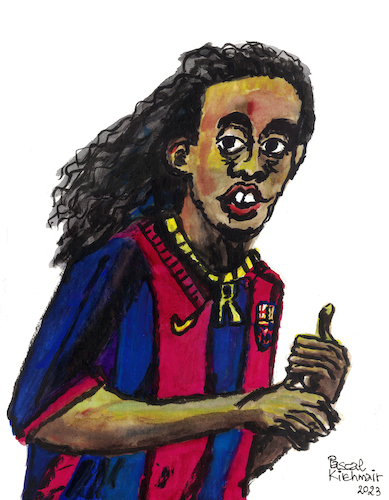 Cartoon: Ronaldinho (medium) by Pascal Kirchmair tagged ronnie,ronaldinho,porto,alegre,brasilien,brazil,r10,el,mago,barca,fc,barcelona,art,arte,kunst,sport,sports,deporte,foot,soccer,fußball,football,futbol,futebol,bresil,brasil,brazile,artist,hollywood,illustration,drawing,zeichnung,pascal,kirchmair,cartoon,caricature,karikatur,ilustracion,dibujo,desenho,ink,disegno,ilustracao,illustrazione,illustratie,dessin,de,presse,du,jour,of,the,day,tekening,teckning,cartum,vineta,comica,vignetta,caricatura,portrait,porträt,portret,retrato,ritratto,actor,acting,schauspieler,giant,black,pearl,die,schwarz,painting,dipinto,peinture,gouache,pintura,cuadro,quadro,watercolor,watercolour,aquarell,aquarelle,ronnie,ronaldinho,porto,alegre,brasilien,brazil,r10,el,mago,barca,fc,barcelona,art,arte,kunst,sport,sports,deporte,foot,soccer,fußball,football,futbol,futebol,bresil,brasil,brazile,artist,hollywood,illustration,drawing,zeichnung,pascal,kirchmair,cartoon,caricature,karikatur,ilustracion,dibujo,desenho,ink,disegno,ilustracao,illustrazione,illustratie,dessin,de,presse,du,jour,of,the,day,tekening,teckning,cartum,vineta,comica,vignetta,caricatura,portrait,porträt,portret,retrato,ritratto,actor,acting,schauspieler,giant,black,pearl,die,schwarz,painting,dipinto,peinture,gouache,pintura,cuadro,quadro,watercolor,watercolour,aquarell,aquarelle